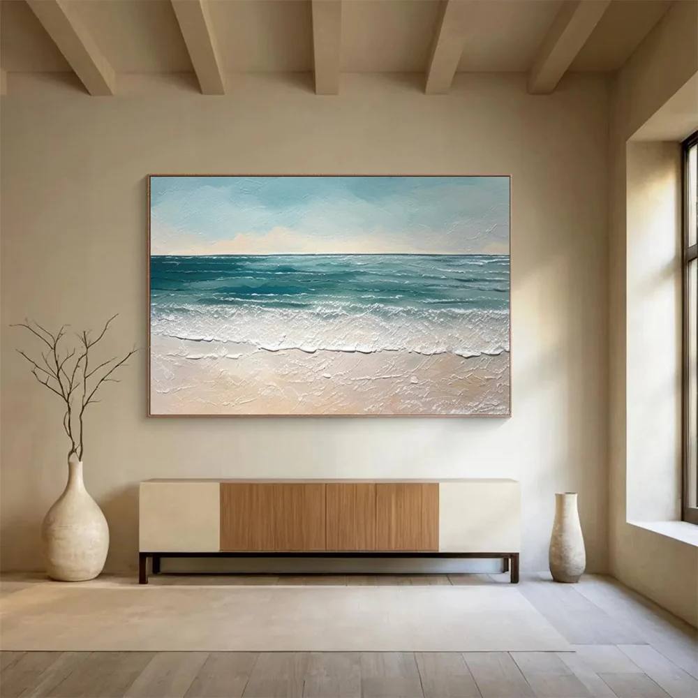 Painting Handmade Hand-painted Seaside Waves Textured Abstract Wall Art K3G7F